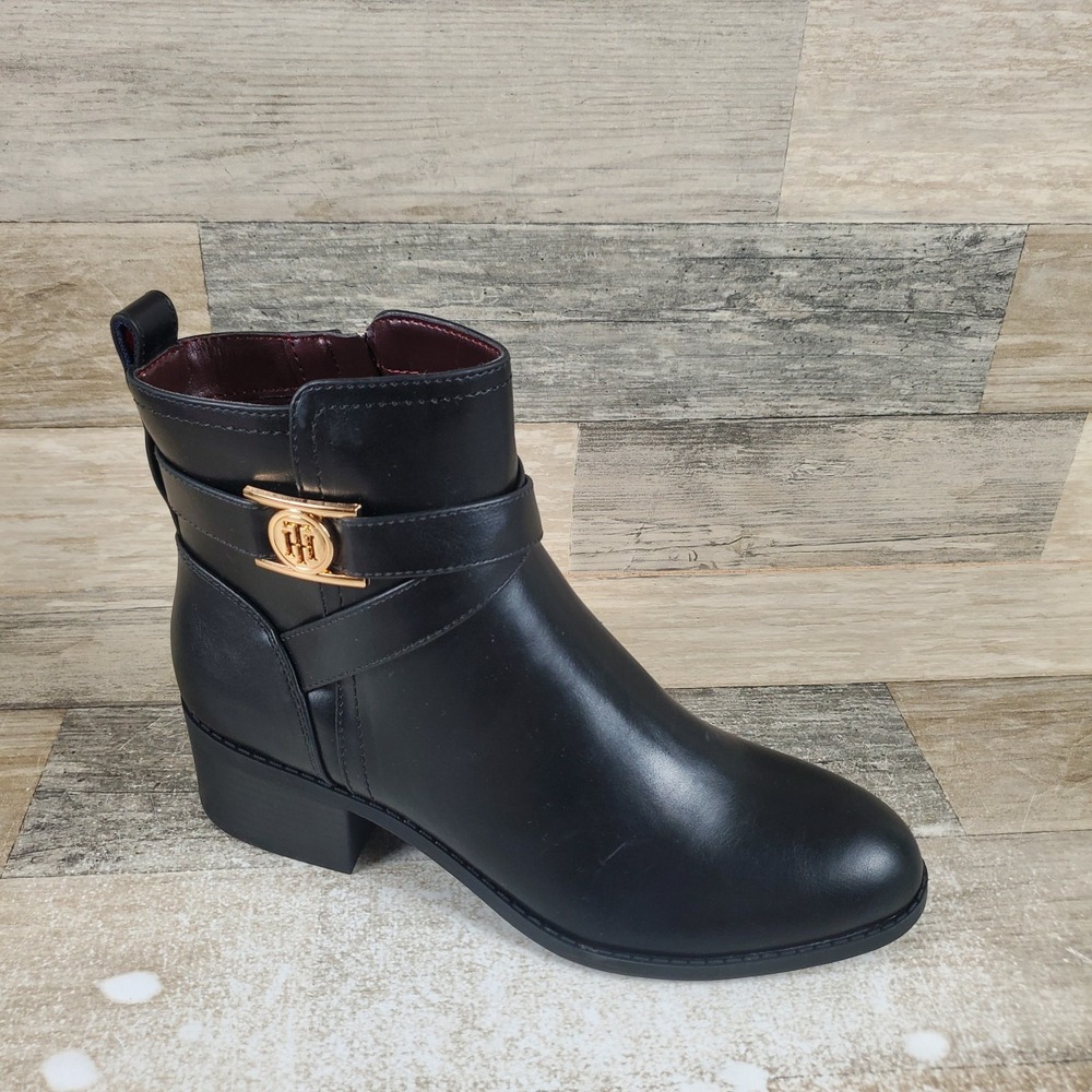 Tommy Hilfiger Dazni Womens Boots Sz 7 M Black Natural Ankle High Side Zip